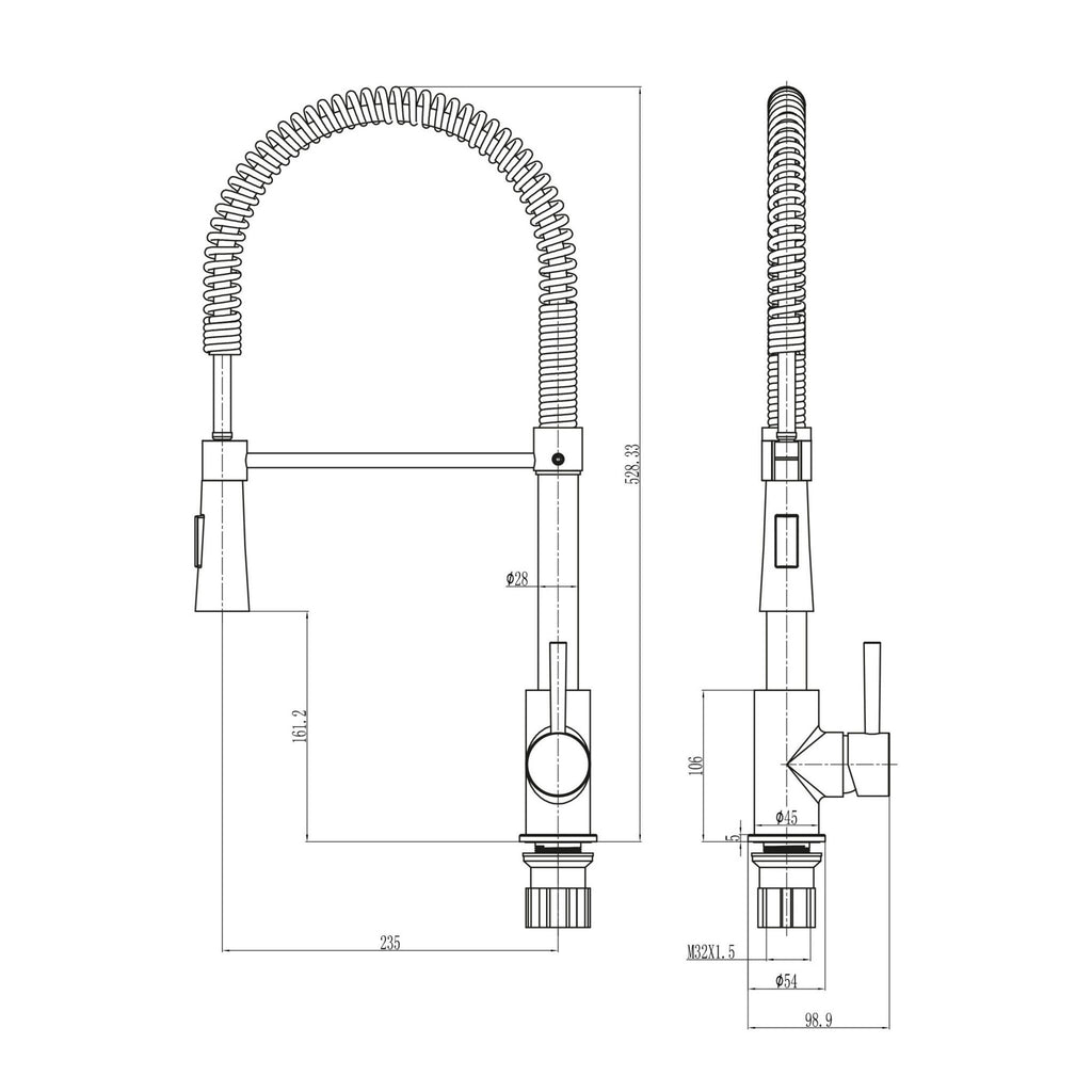 Tirare Kitchen Tap Brushed Nickel Deck Mounted Lever Swivel Spout Rinse Spray