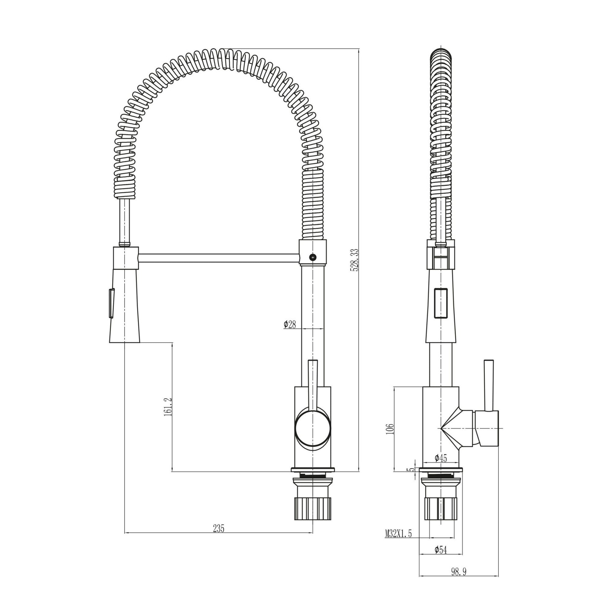 Tirare Kitchen Tap Brushed Nickel Deck Mounted Lever Swivel Spout Rinse Spray