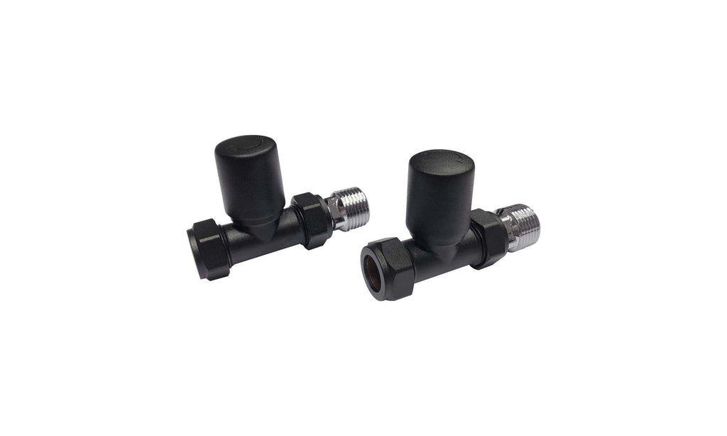 Matt Black Straight Black Radiator Valves 15mm (PAIR)