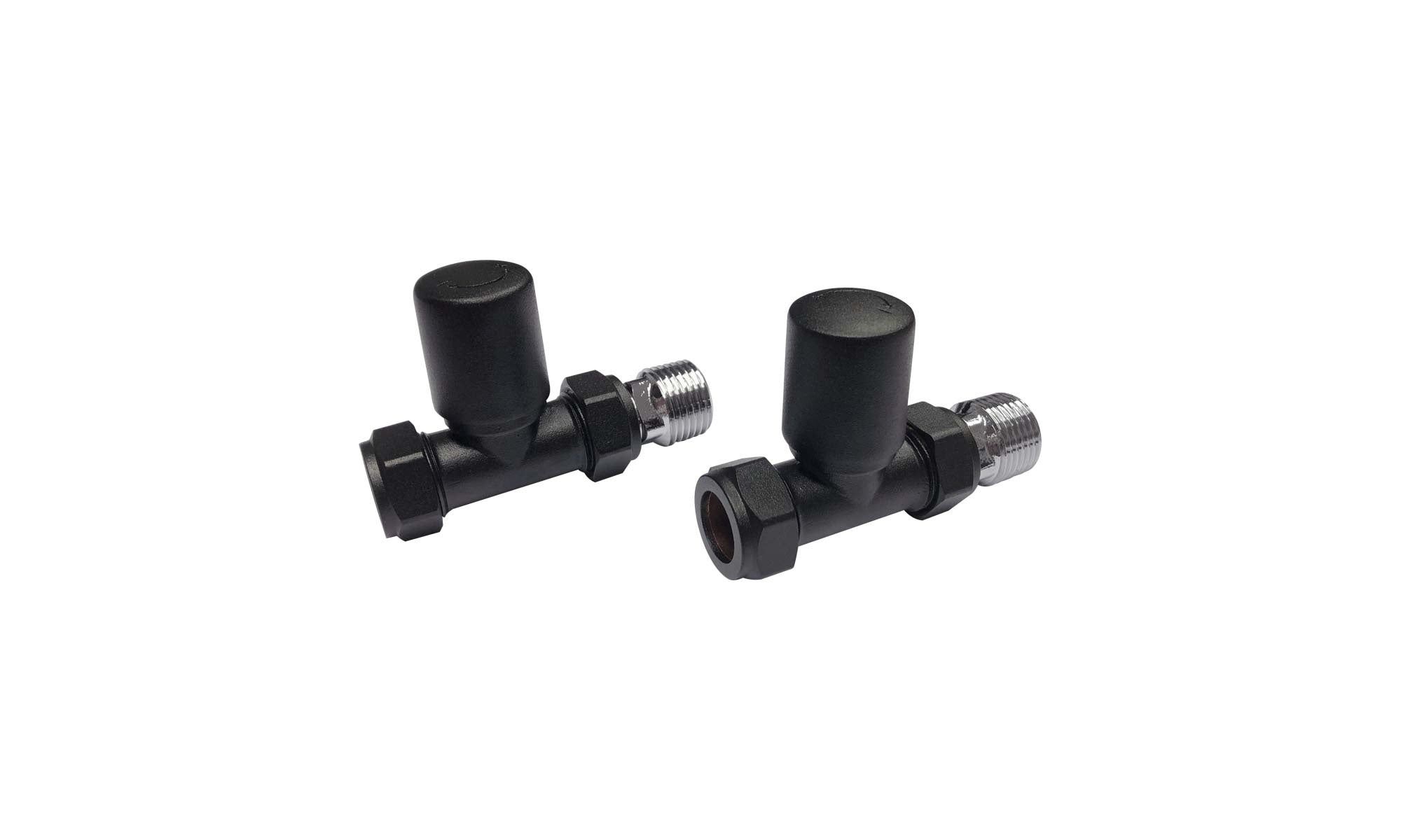 Matt Black Straight Black Radiator Valves 15mm (PAIR)