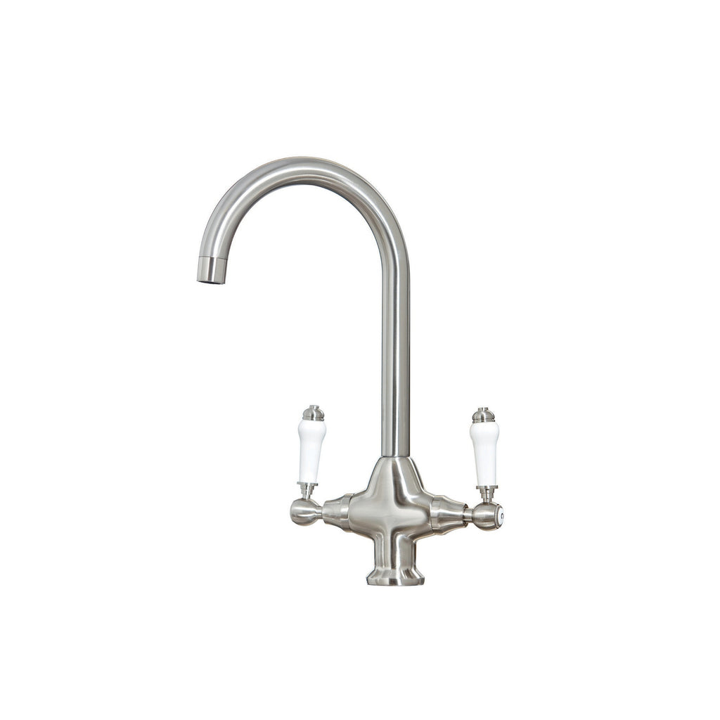 Harrogate Kitchen Tap Brushed Nickel Deck Mounted Lever Swivel Spout WRAS Approved