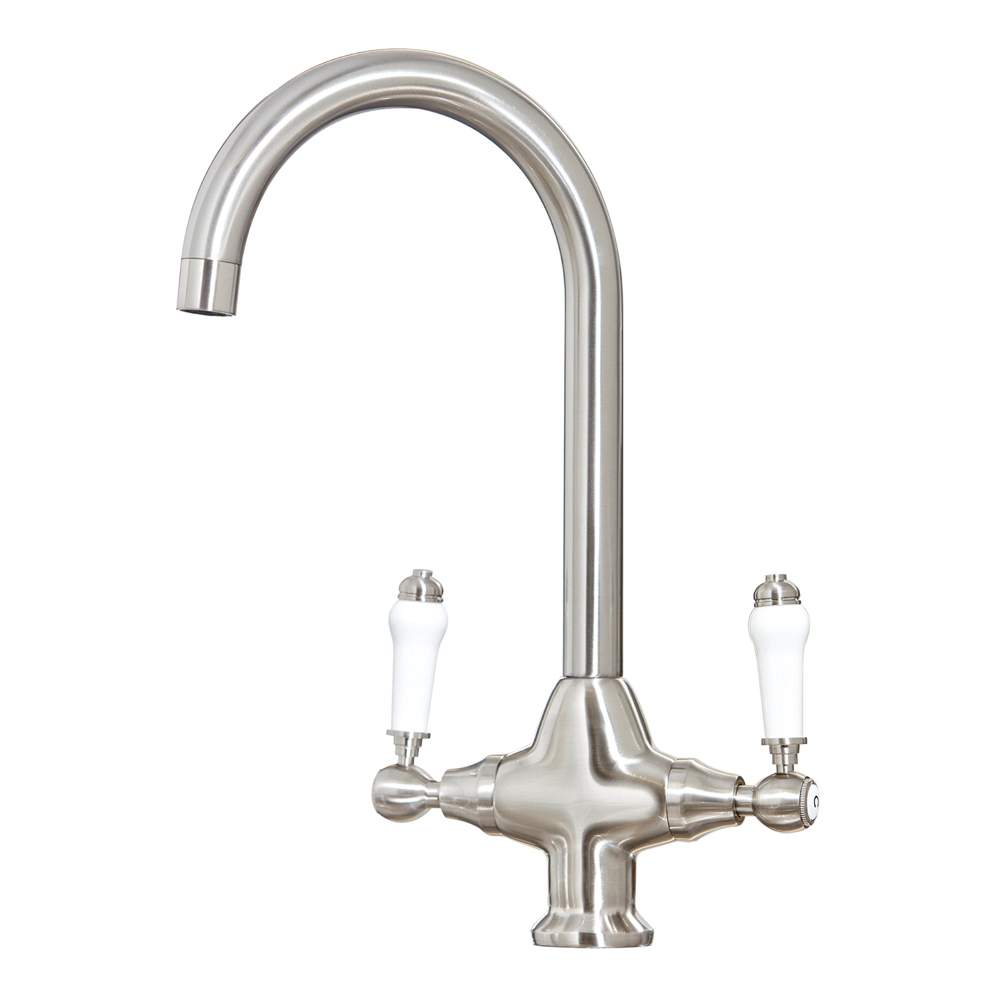 Harrogate Kitchen Tap Brushed Nickel Deck Mounted Lever Swivel Spout WRAS Approved