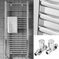 FNX Bathrooms 1200x500mm Chrome Polished Stainless Steel Heated Towel Rail Radiator with Angled Valves