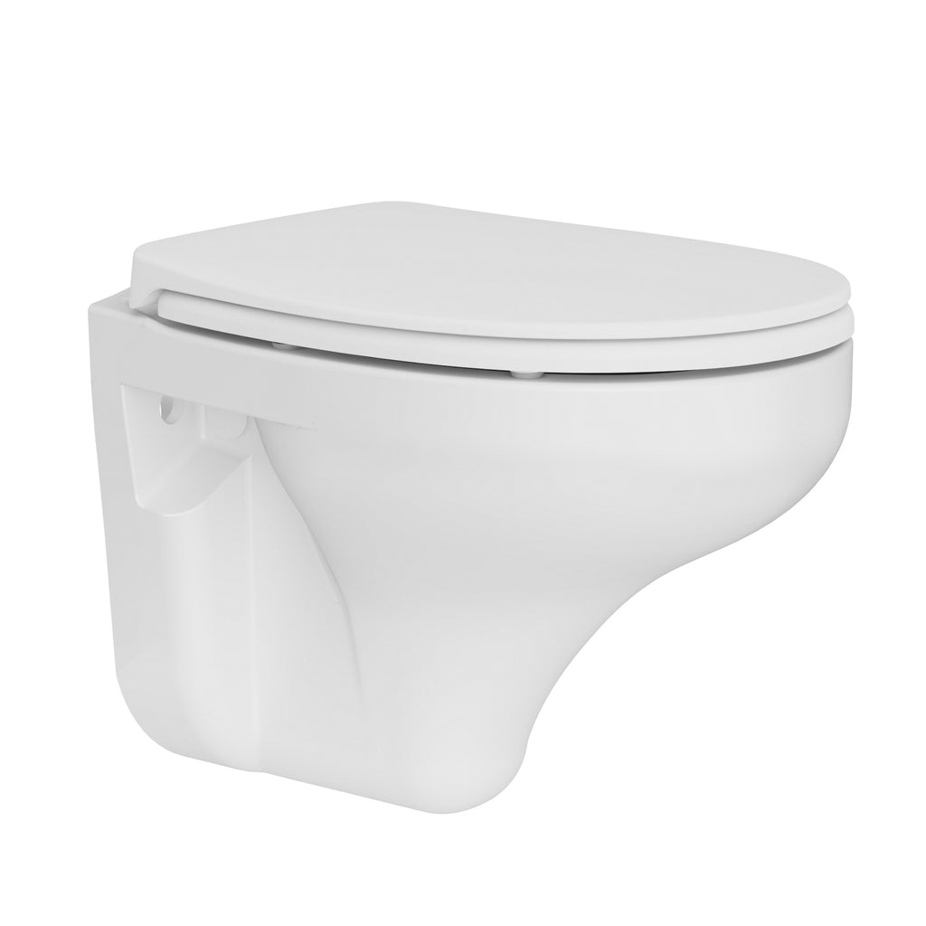 White Wall Hung Toilet Pan & Concealed Cistern Matt Black Round Button Flush Plate