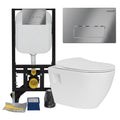 White Wall Hung Toilet Pan & Concealed Cistern Chrome Square Button Flush Plate