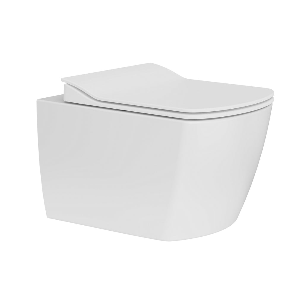 Rimless Square Wall Hung Toilet Pan & Concealed Cistern Matt Black Round Button Flush Plate