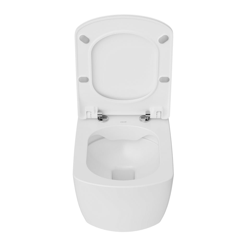 Rimless Square Wall Hung Toilet Pan & Concealed Cistern Chrome Round Button Flush Plate