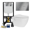 White Wall Hung Toilet Pan & Concealed Cistern Chrome Round Button Flush Plate