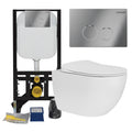 Creavit Rimless Wall Hung Toilet & Concealed Cistern Frame Set with Chrome Dual Flush Plate