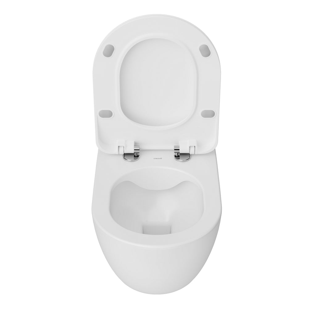 Creavit Rimless Wall Hung Toilet & Concealed Cistern Frame Set with Chrome Dual Flush Plate