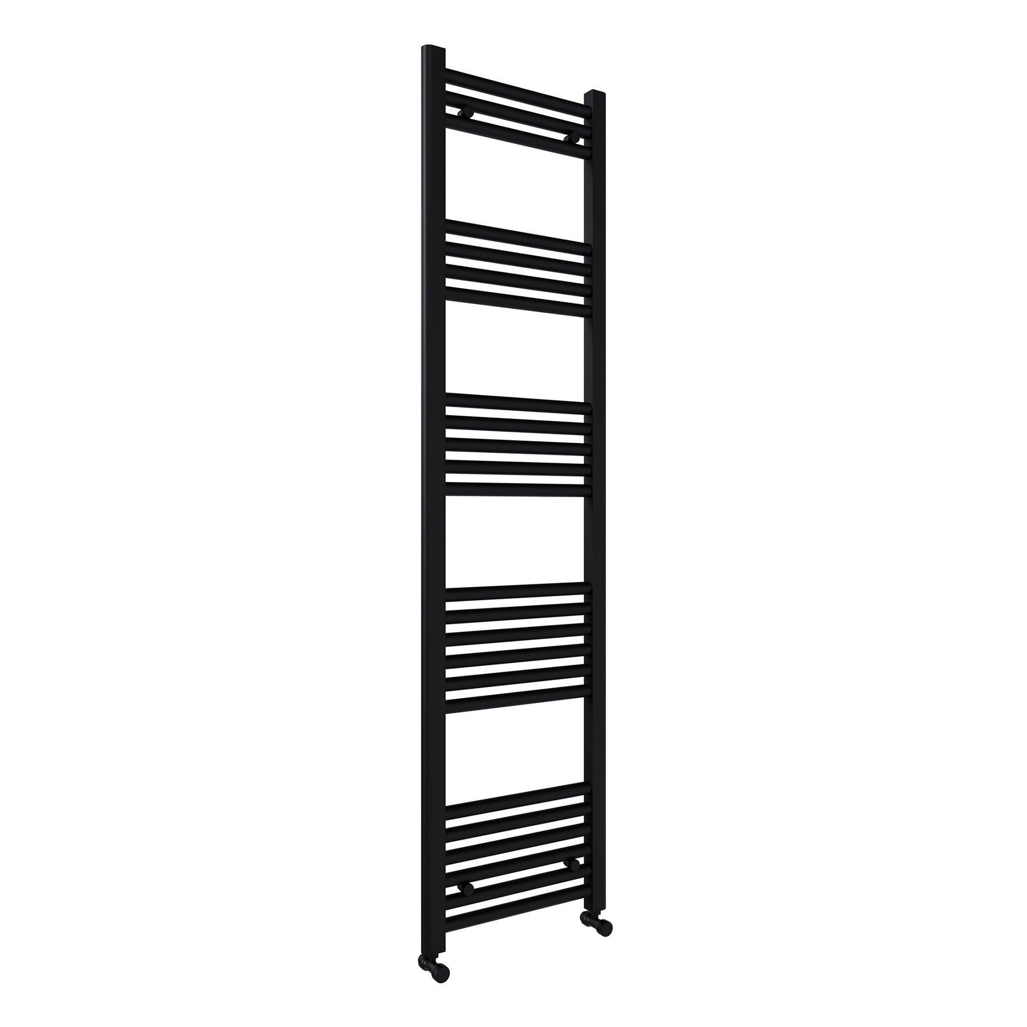 Matt Black Bathroom Straight Heated Towel Rail Radiator 600 x 1600 & Straight Manual Valves