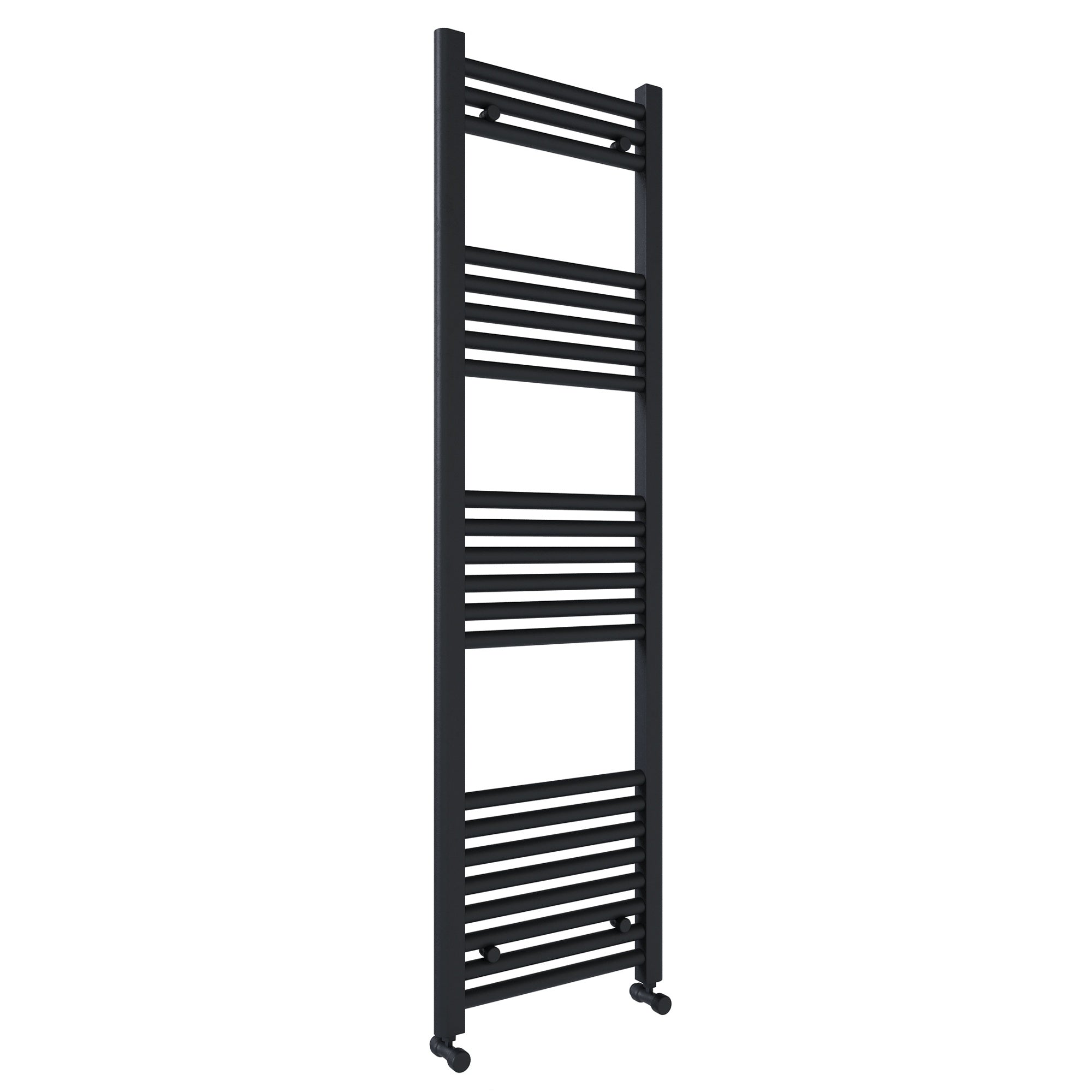 Matt Black Bathroom Straight Heated Towel Rail Radiator 600 x 1400 & Straight Manual Valves