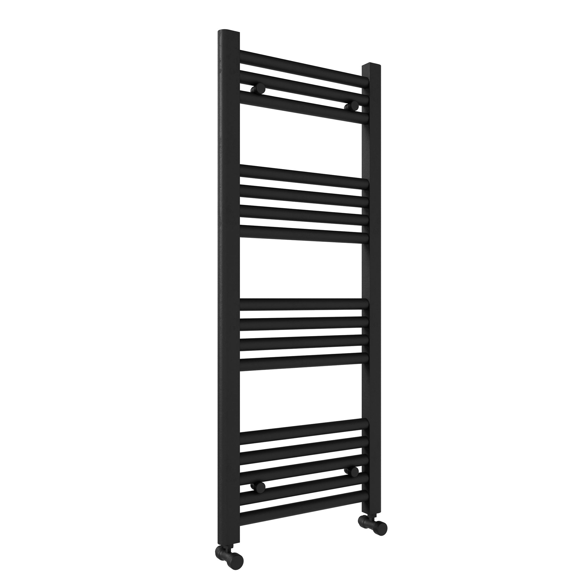 Matt Black Bathroom Straight Heated Towel Rail Radiator 600 x 1000 & Straight Manual Valves