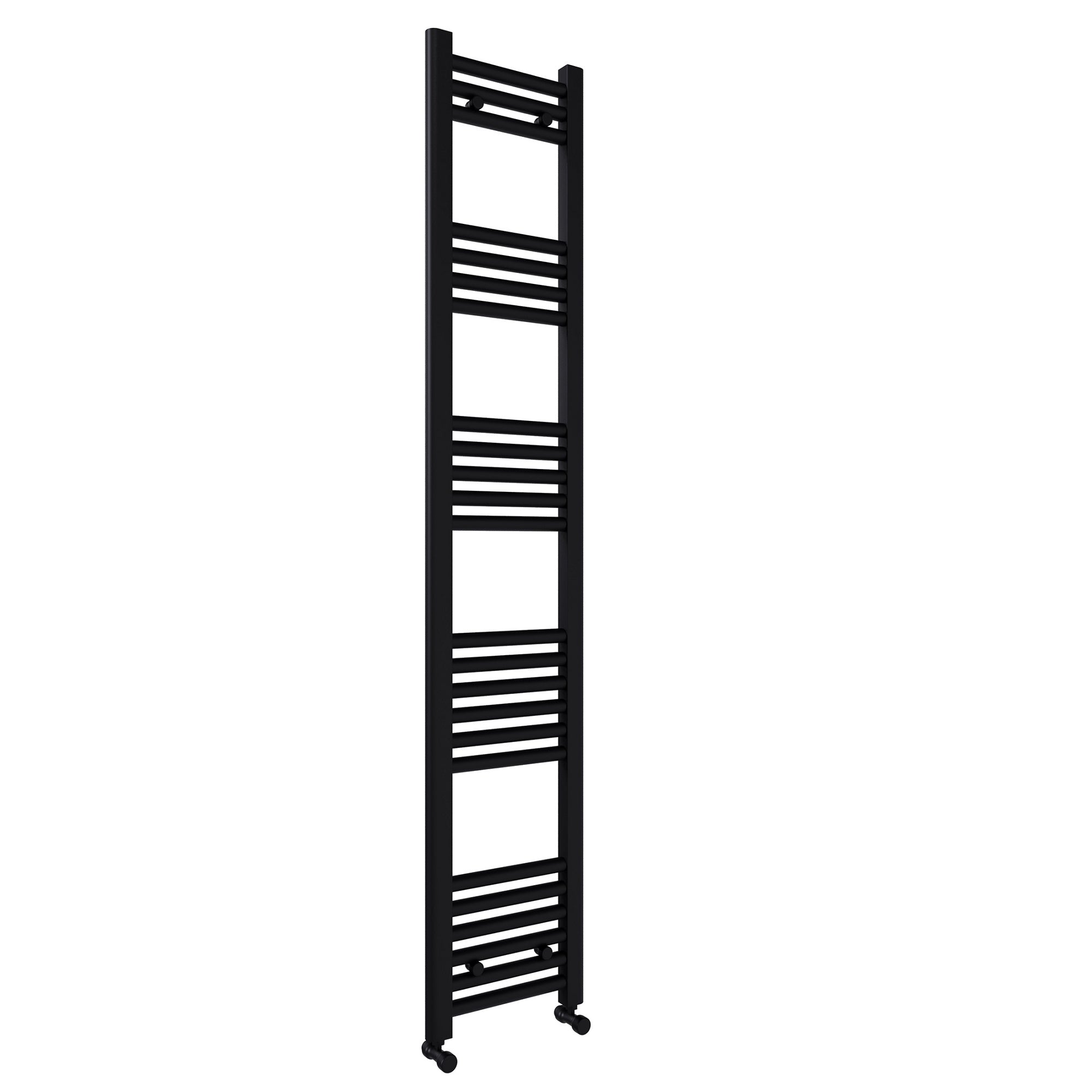 Matt Black Bathroom Straight Heated Towel Rail Radiator 500 x 1600 & Straight Manual Valves
