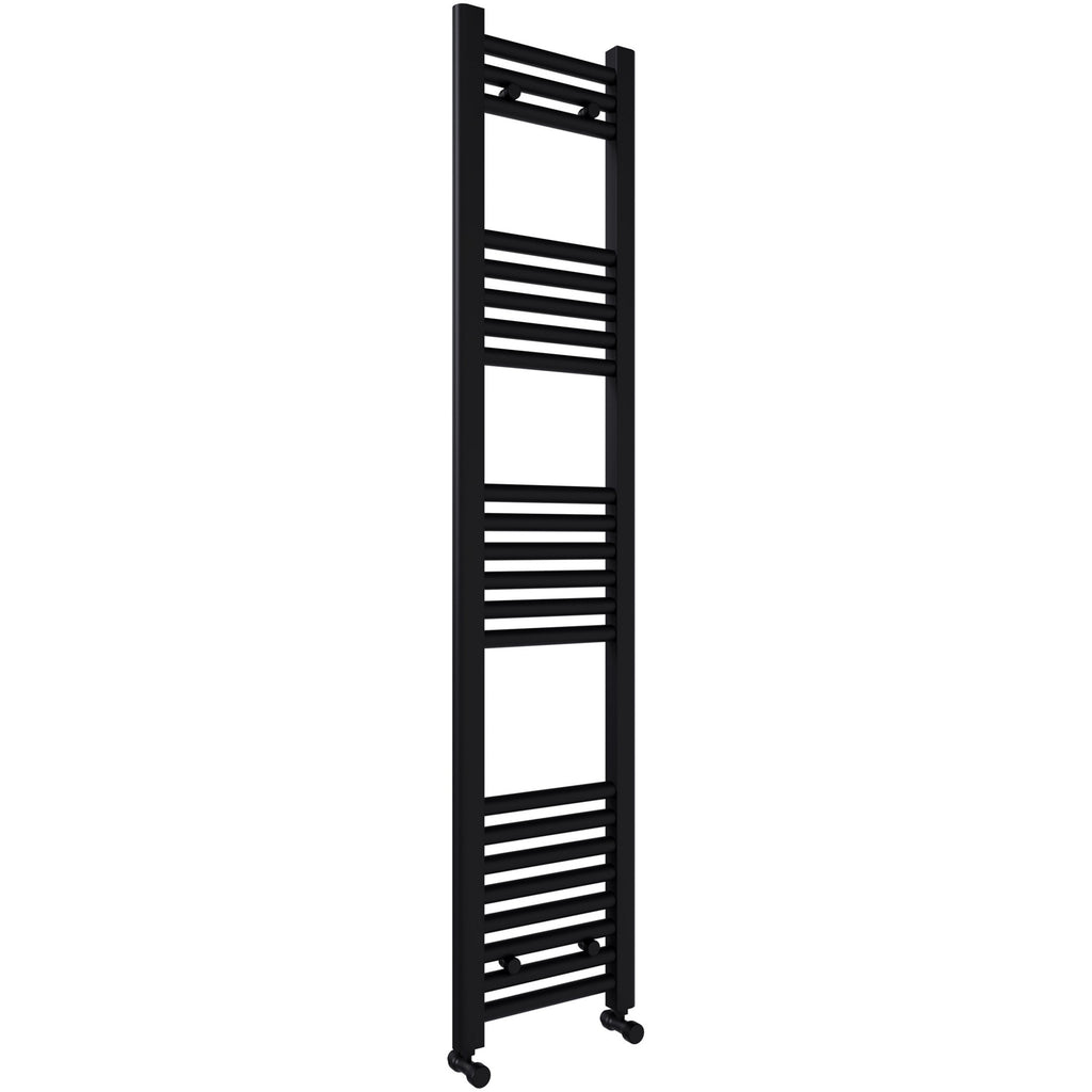Matt Black Bathroom Straight Heated Towel Rail Radiator 500 x 1400 & Straight Manual Valves