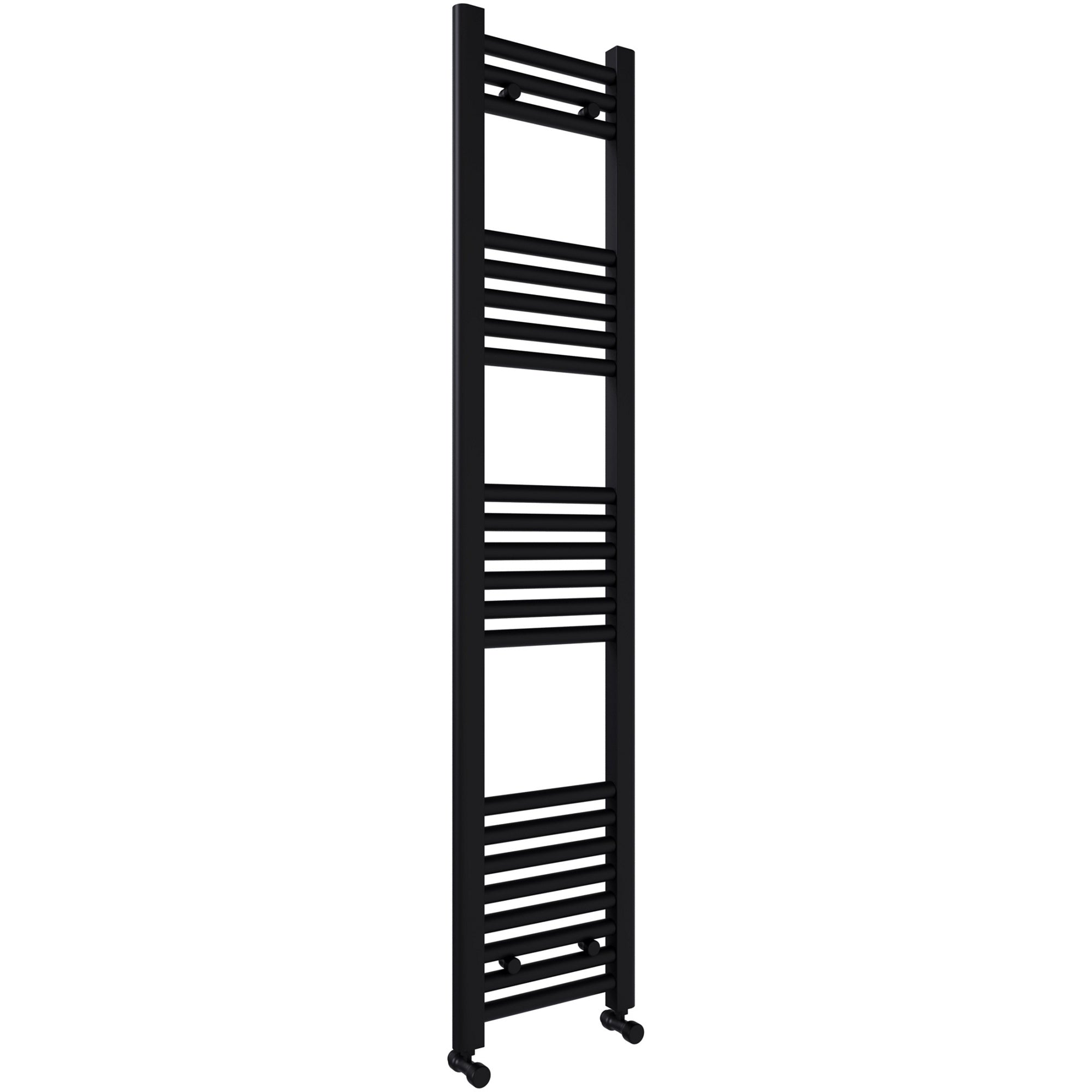 Matt Black Bathroom Straight Heated Towel Rail Radiator 500 x 1400 & Straight Manual Valves