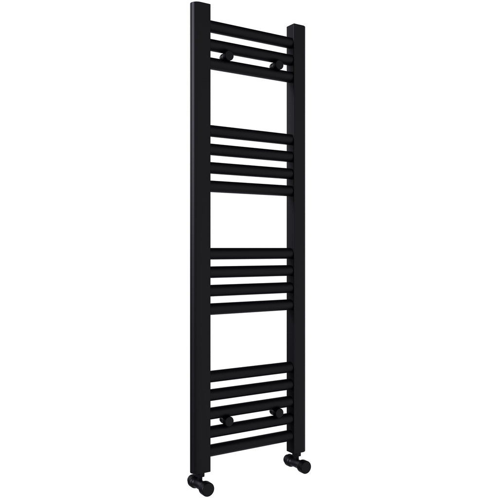 Matt Black Bathroom Straight Heated Towel Rail Radiator 500 x 1000 & Straight Manual Valves