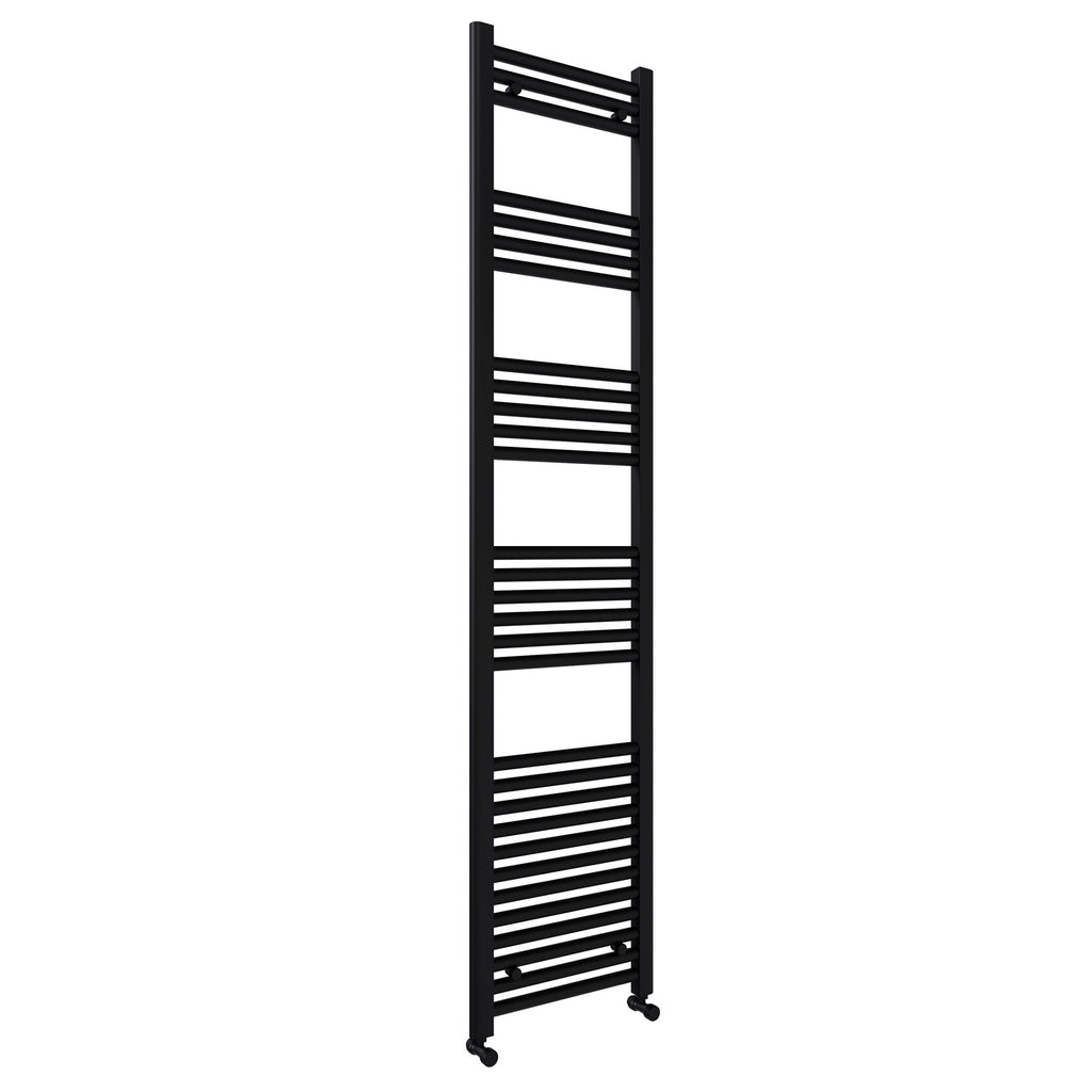 Matt Black Bathroom Straight Heated Towel Rail Radiator 400 x 1800 & Straight Manual Valves