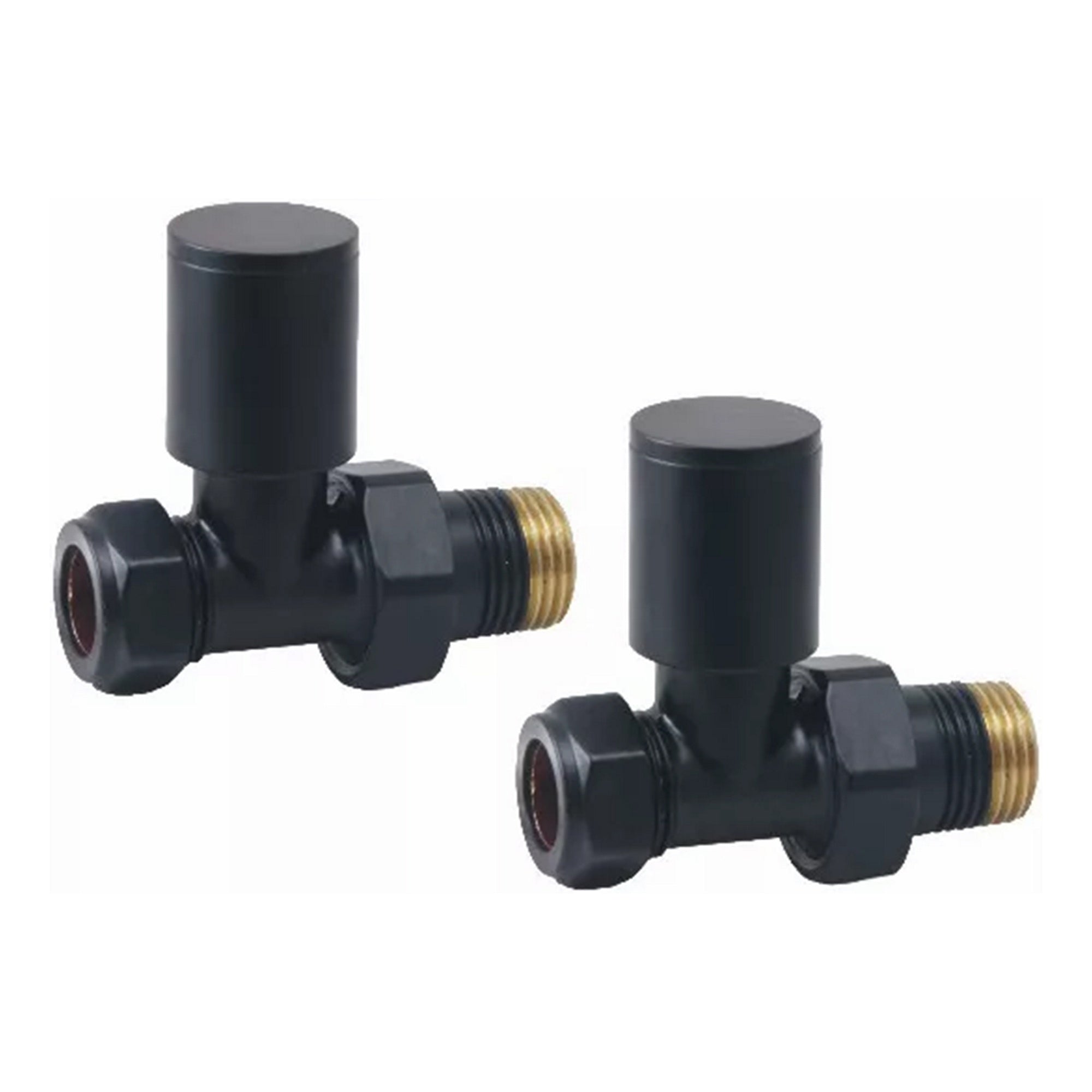 Matt Black Bathroom Straight Heated Towel Rail Radiator 300 x 800 & Straight Manual Valves