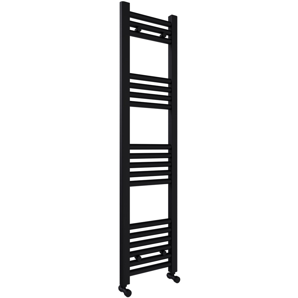 Matt Black Bathroom Straight Heated Towel Rail Radiator 300 x 1200 & Straight Manual Valves