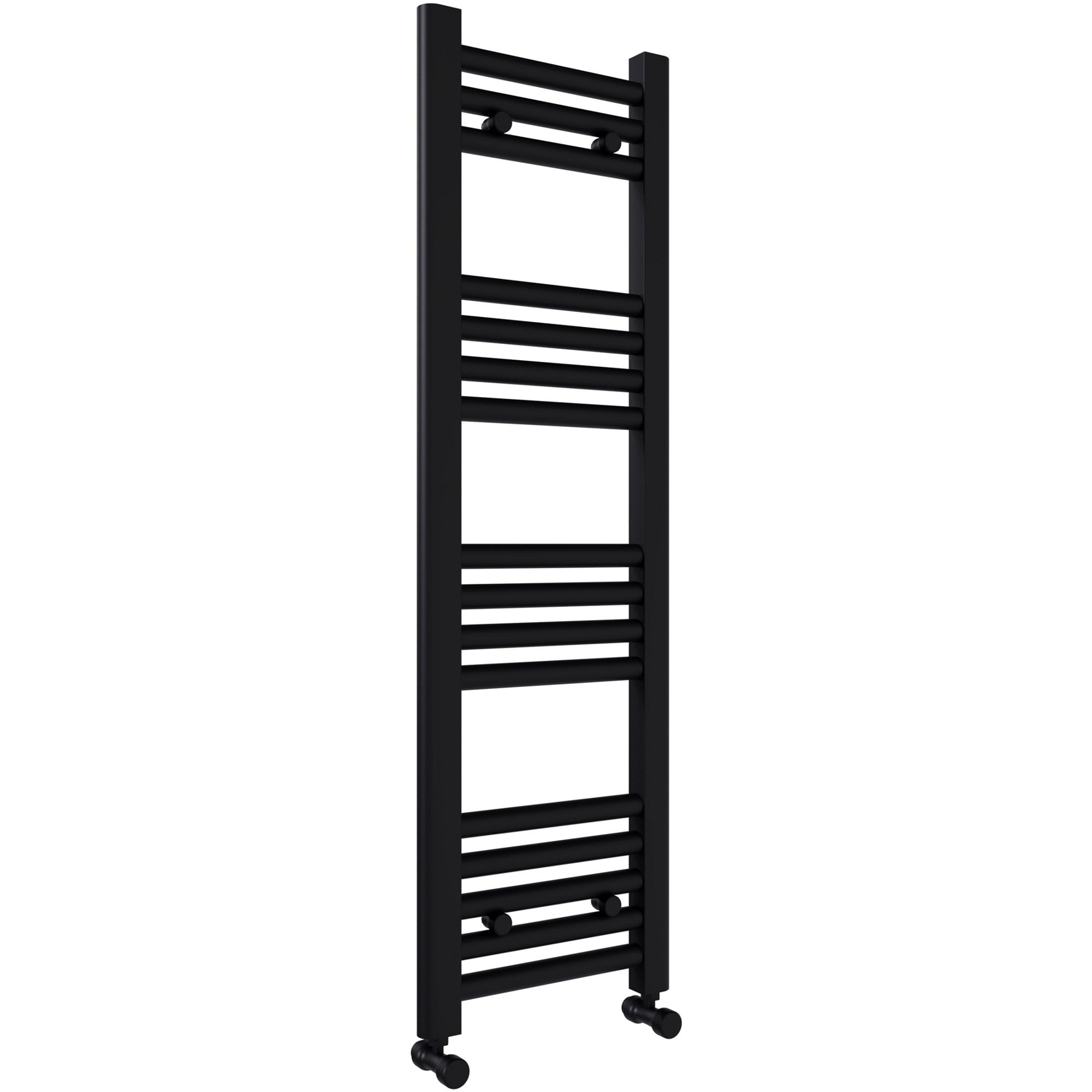 Matt Black Bathroom Straight Heated Towel Rail Radiator 300 x 1000 & Straight Manual Valves