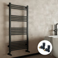 Matt Black Bathroom Straight Heated Towel Rail Radiator 500 x 1800 & Angled Manual Valves