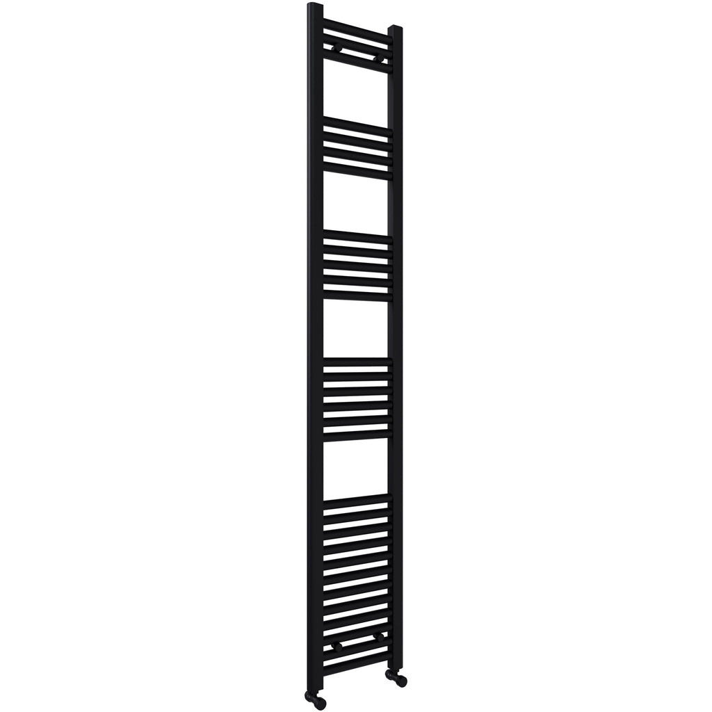 Matt Black Bathroom Straight Heated Towel Rail Radiator 500 x 1800 & Angled Manual Valves