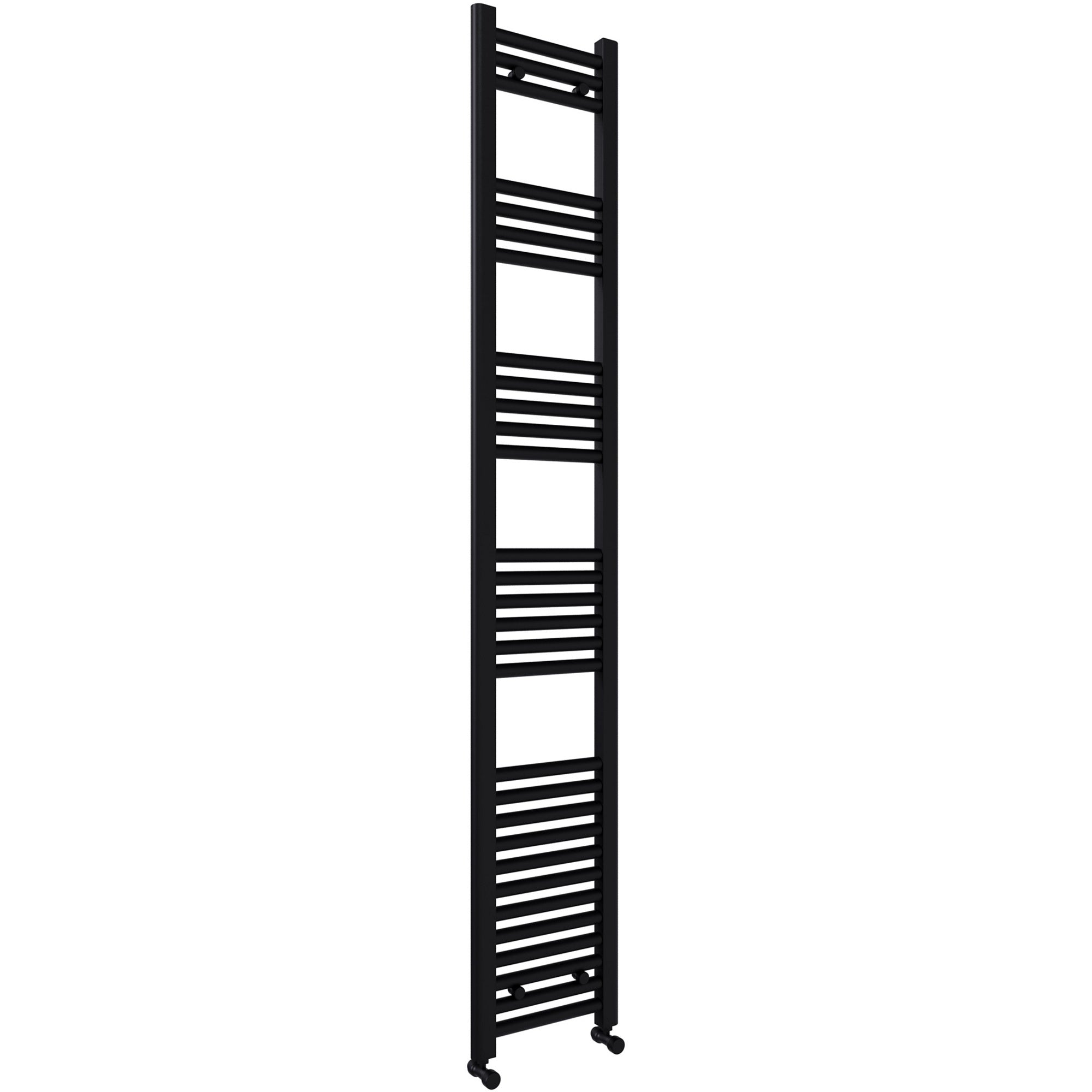 Matt Black Bathroom Straight Heated Towel Rail Radiator 500 x 1800 & Angled Manual Valves