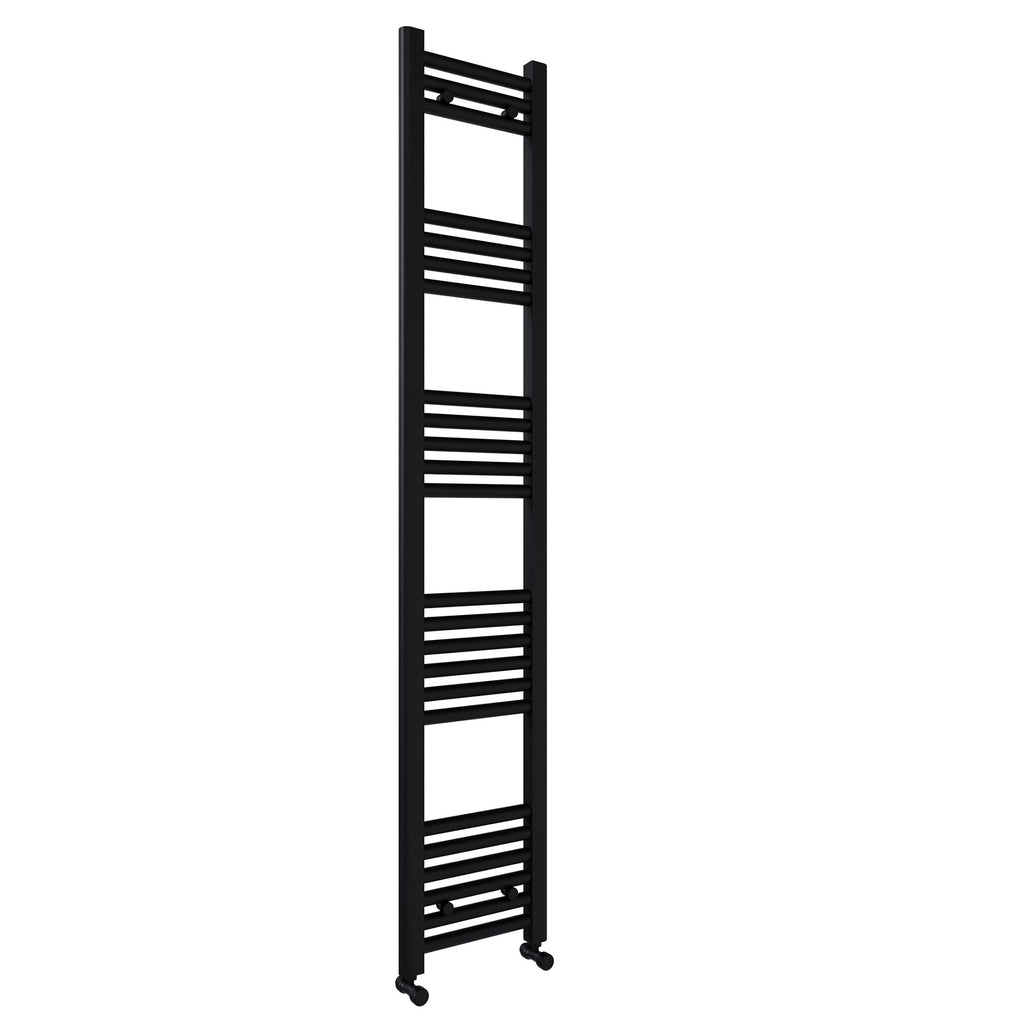 Matt Black Bathroom Straight Heated Towel Rail Radiator 500 x 1600 & Angled Manual Valves