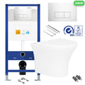 Rimless Wall Hung Toilet Pan with Concealed Cistern Fame - Chrome Flush Plate