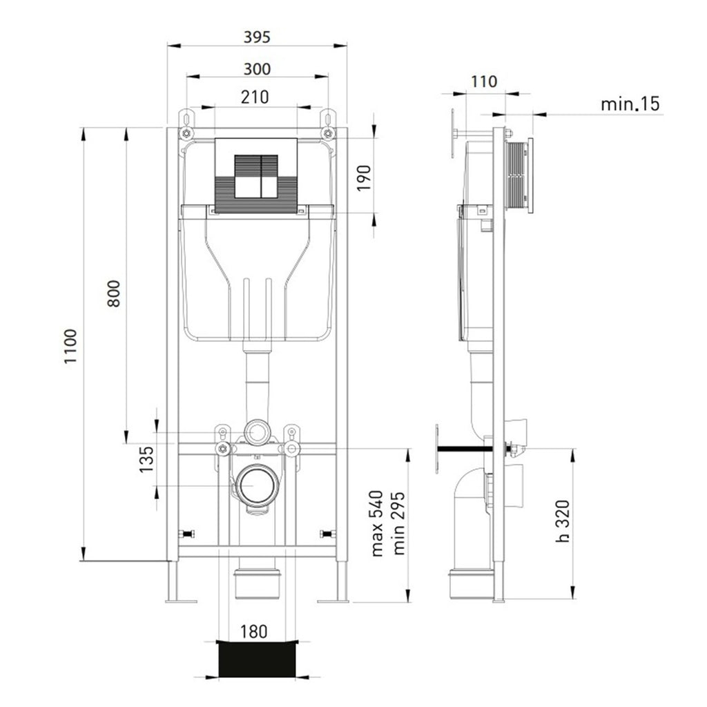 Wall Hung Toilet Concealed Cistern Frame WC with Chrome Flush Plate