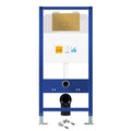 Wall Hung Toilet Concealed Cistern Frame WC with Brushed Brass Gold Flush Plate