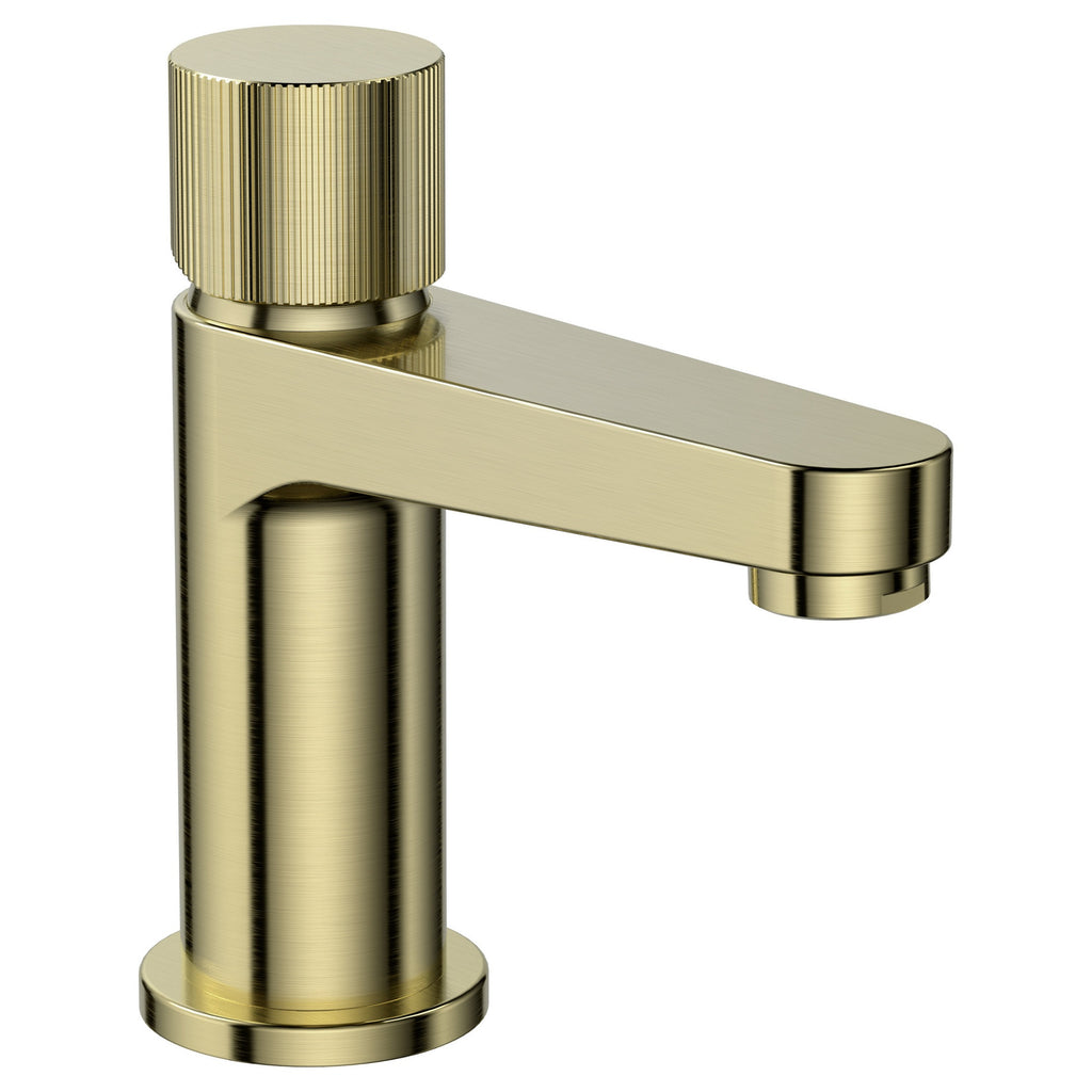 Luna Mini Basin Tap Brushed Brass Brass Basin Mounted Fluted Mono Mixer