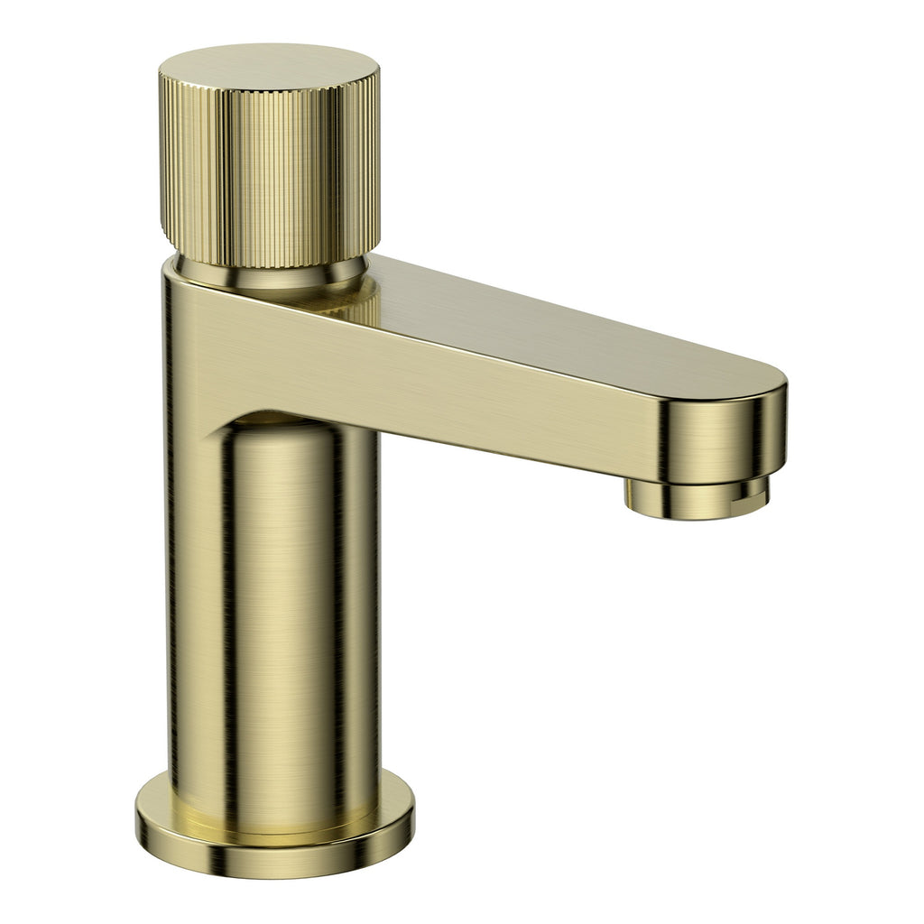 Luna Mini Basin Tap Brushed Brass Brass Basin Mounted Fluted Mono Mixer
