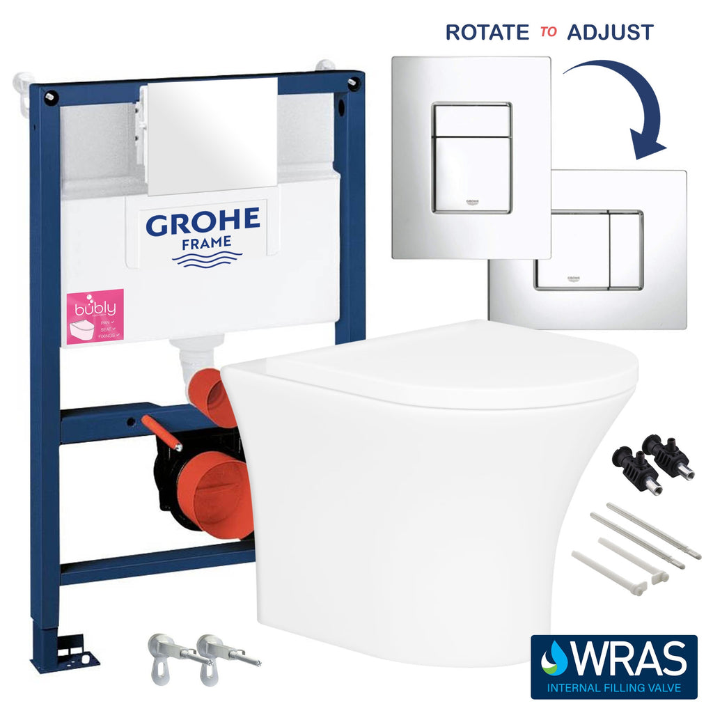 Bubly Bathrooms Rimless Wall-Hung Toilet Set with GROHE Concealed Cistern & Soft-Close Seat
