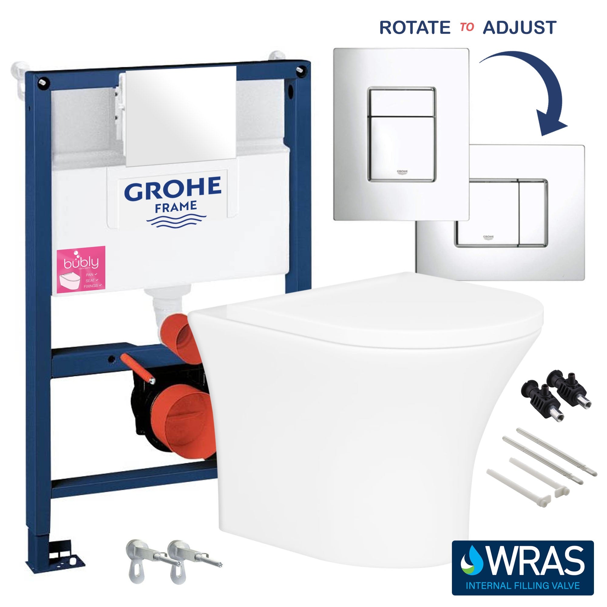 Bubly Bathrooms Rimless Wall-Hung Toilet Set with GROHE Concealed Cistern & Soft-Close Seat