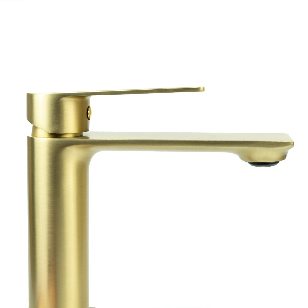 Bubly Bathrooms Brushed Brass Blade Basin Tap & Slotted Waste