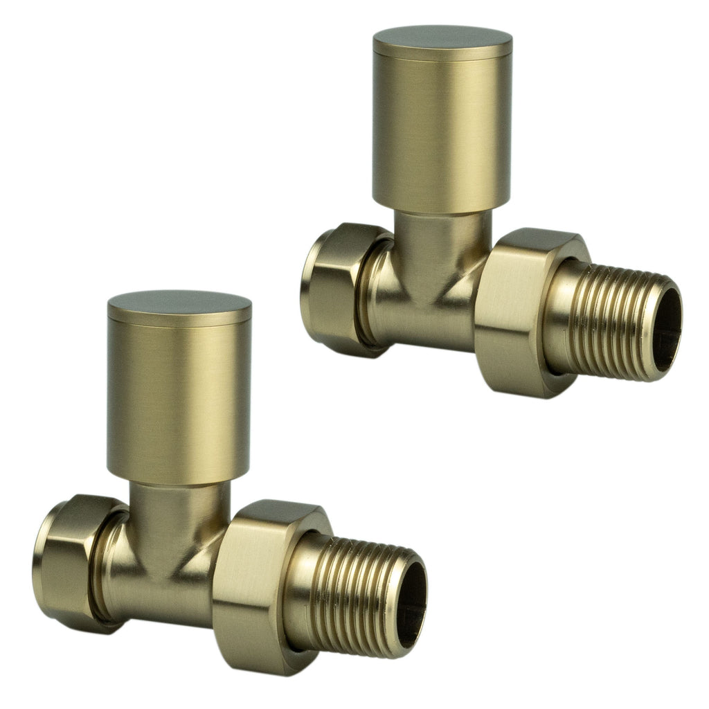 Brushed Brass Bathroom Straight Heated Towel Rail Radiator 500 x 800 & Straight Manual Valves