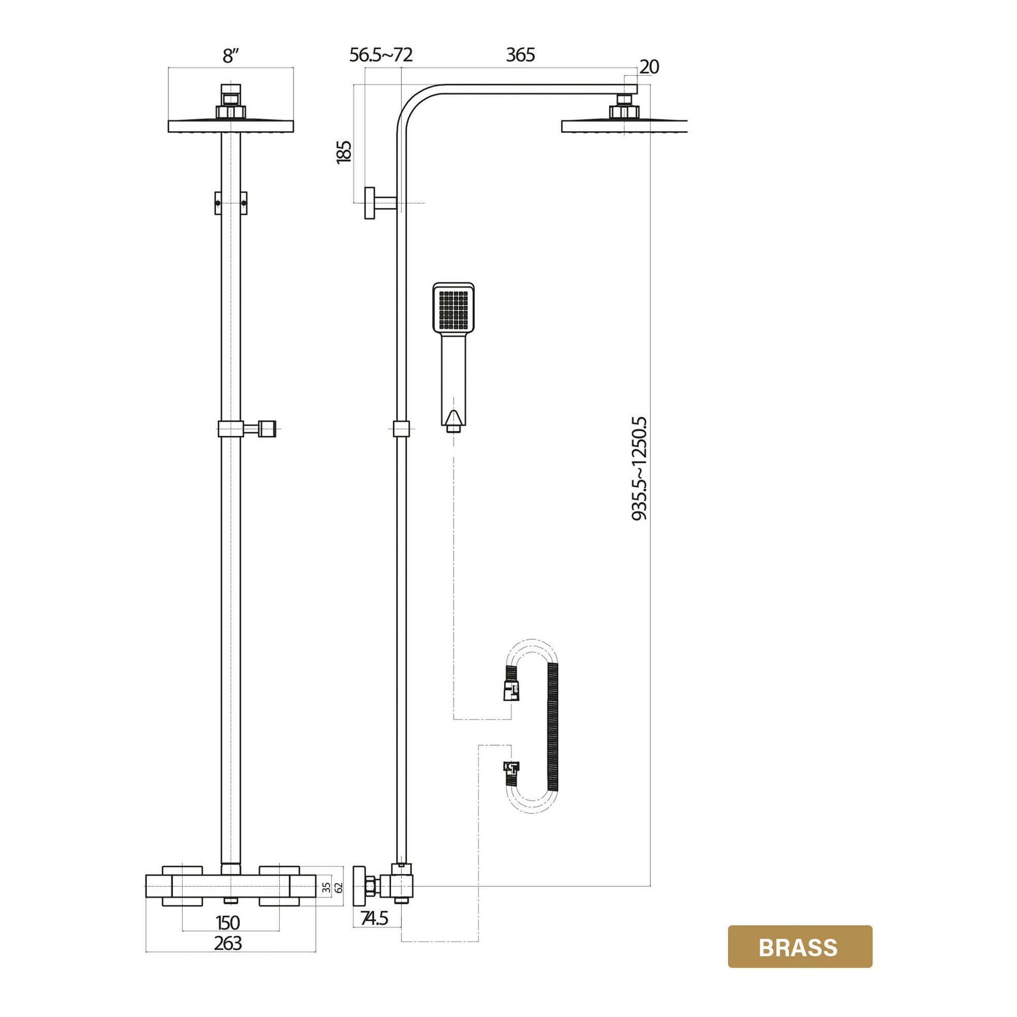 Complete Brushed Brass Bathroom Pack Shower Basin & Bath Filler Towel Rail Illuminated LED Mirror
