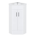 Bubly Bathrooms™ Two Door Corner Vanity Unit & Basin Sink - 555mm - Gloss White with Black Handles