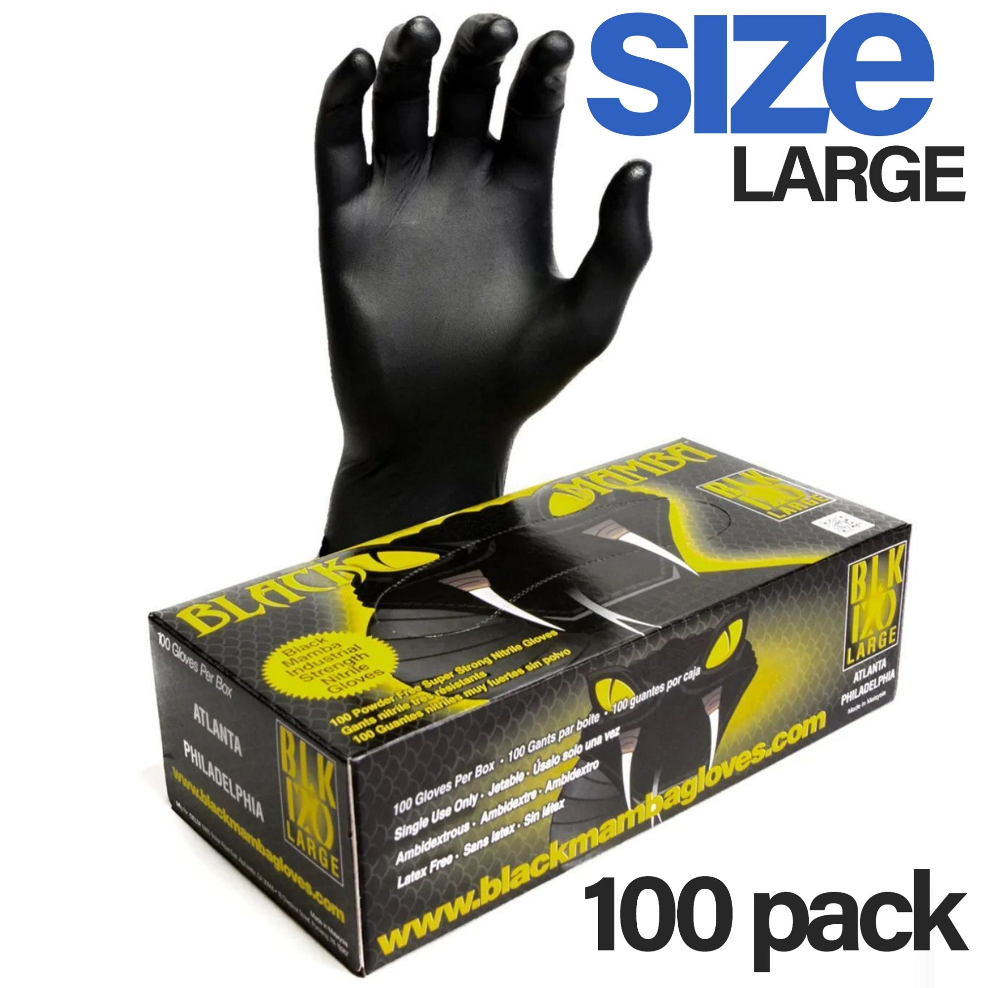 Mam Workshop 6mil Thick Heavy-Duty Black Nitrile Disposable Gloves - Large, Pack of 100