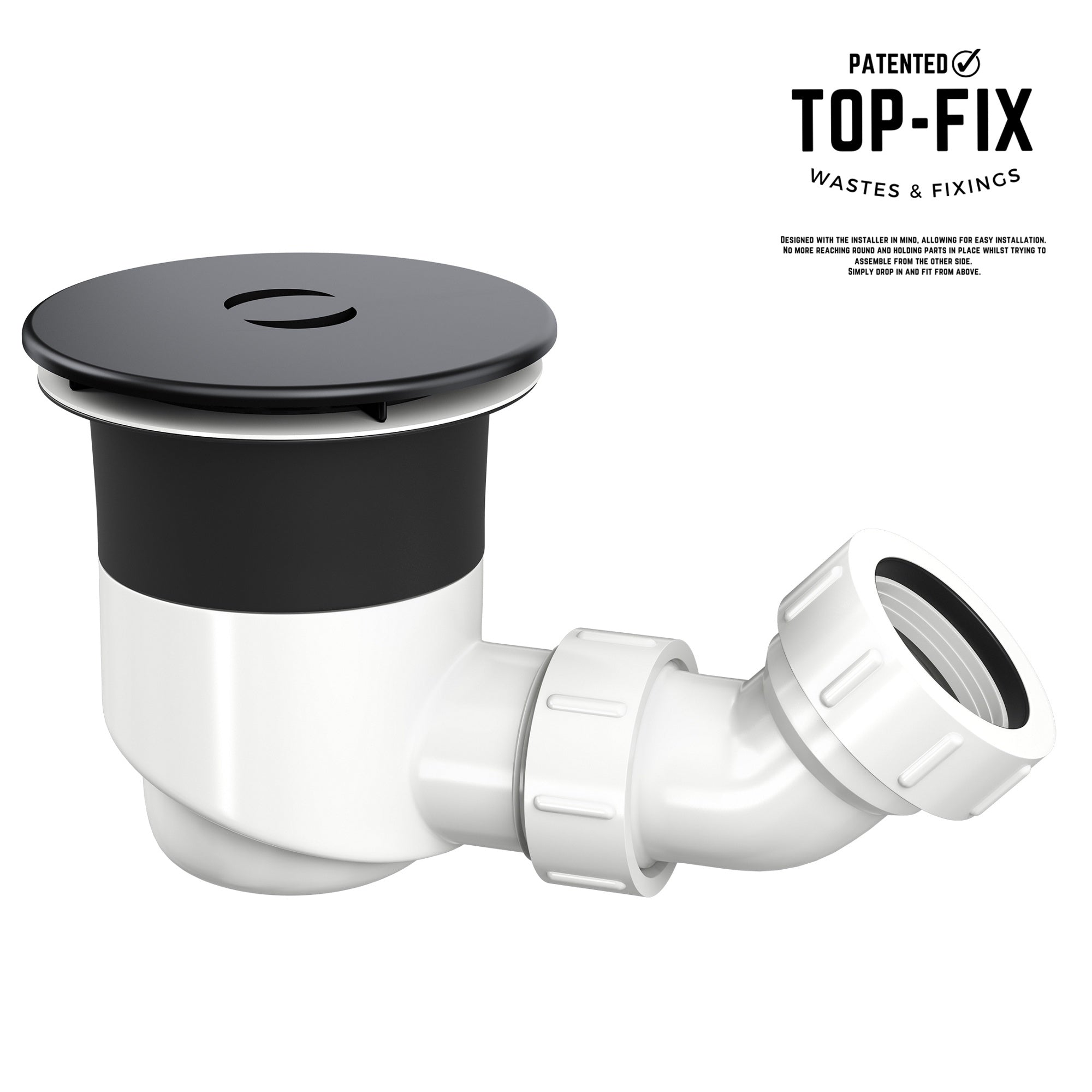 Matt Black 90mm Shower Waste with Patented Top Fix & Fast Flow for Easy DIY Installation