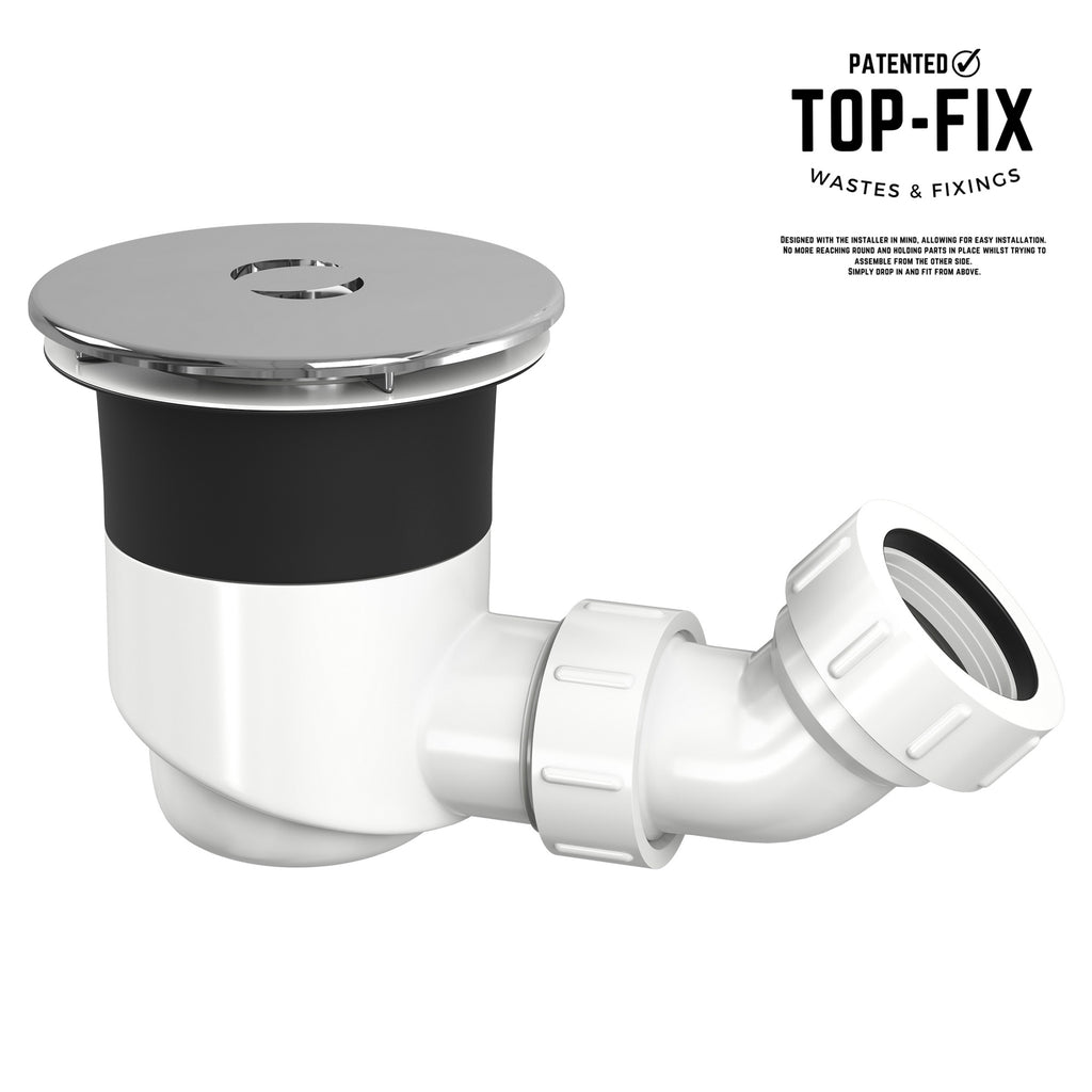 FNX Bathrooms Chrome Top-Fix Fast Flow 90mm Shower Tray Waste with Horizontal Outlet Elbow
