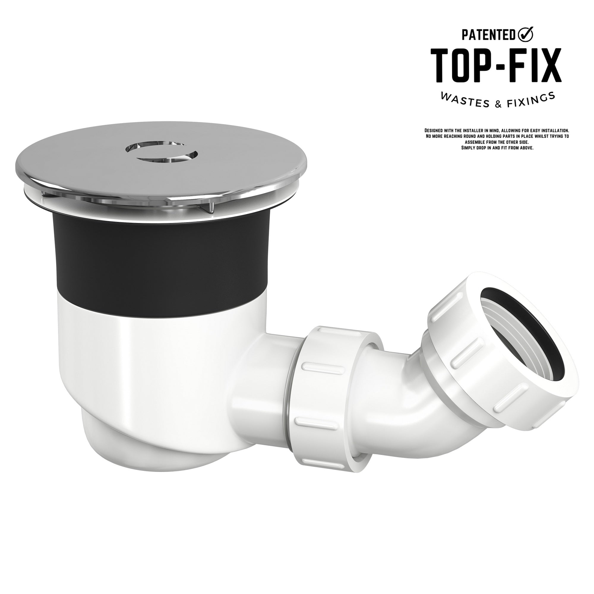 FNX Bathrooms Chrome Top-Fix Fast Flow 90mm Shower Tray Waste with Horizontal Outlet Elbow