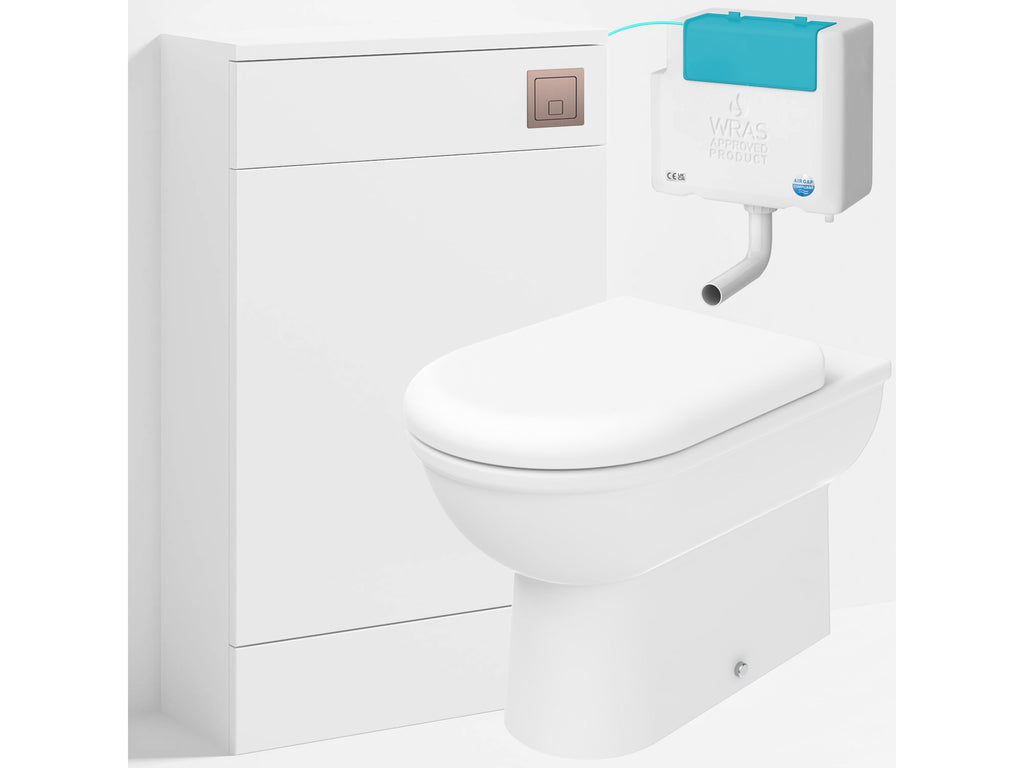 Bubly Bathrooms™ D Shape Back to Wall Toilet with 500mm WC Unit & Bottom-Entry Concealed Cistern - Square Brushed Bronze Plate