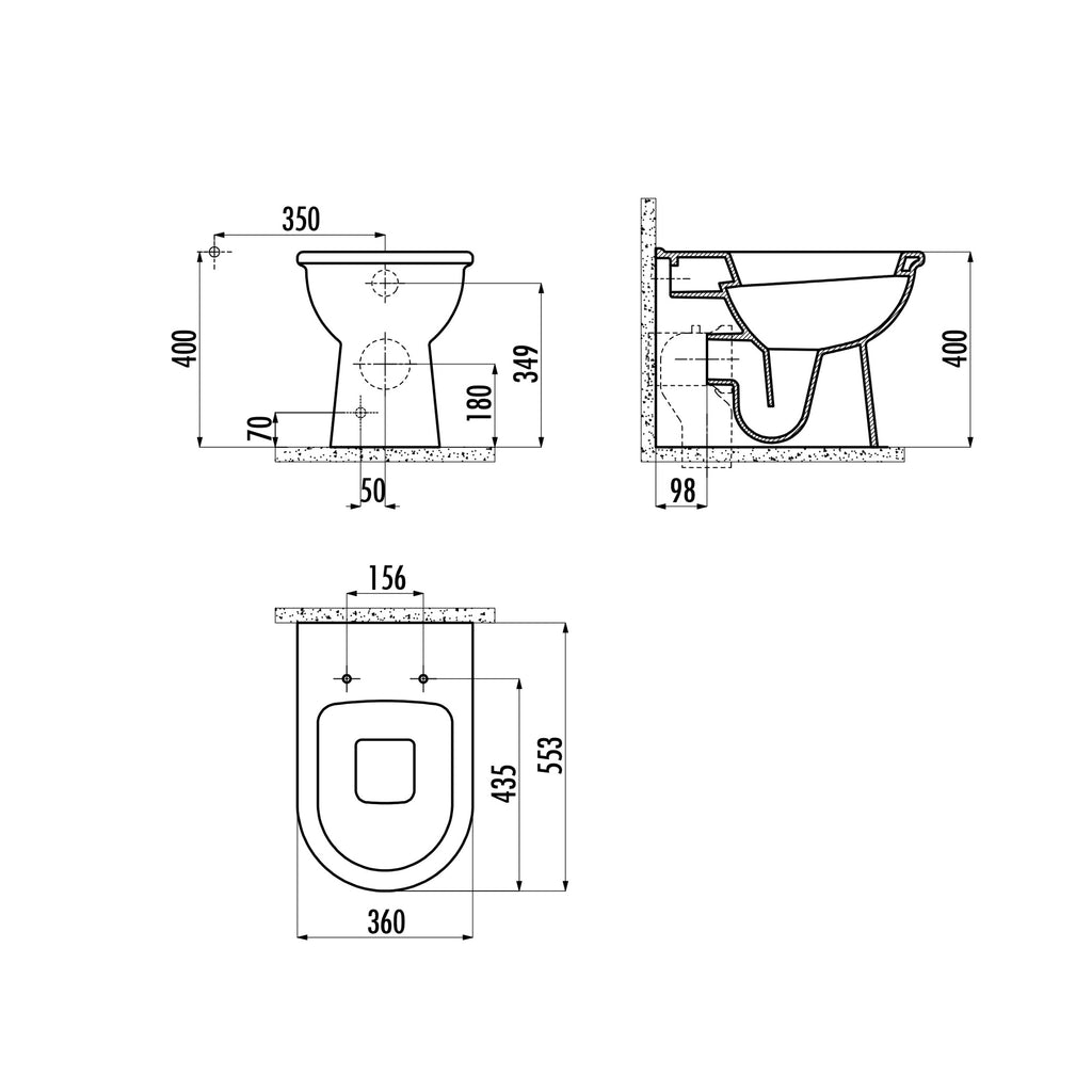 Bubly Bathrooms™ D Shape Back to Wall Toilet with 500mm WC Unit & Side-Entry Concealed Cistern - Square Brushed Bronze Plate
