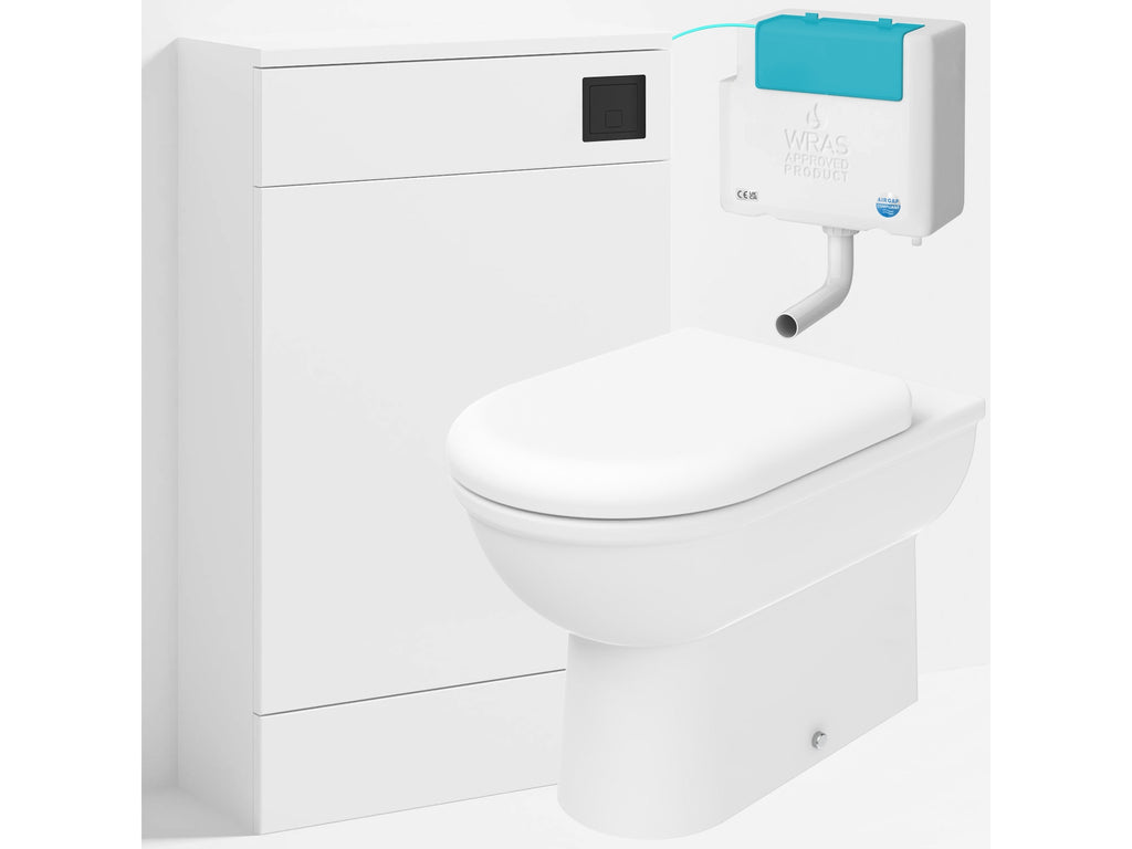 Bubly Bathrooms™ D Shape Back to Wall Toilet with 500mm WC Unit & Bottom-Entry Concealed Cistern - Square Matt Black Plate