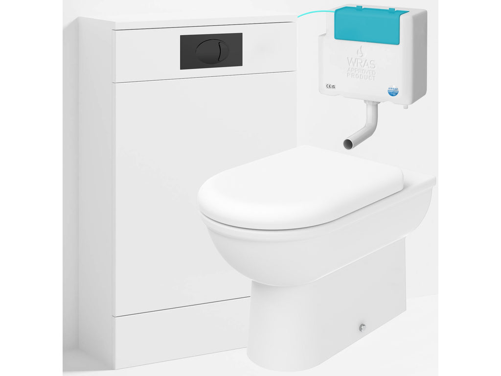 Bubly Bathrooms™ D Shape Back to Wall Toilet with 500mm WC Unit & Bottom-Entry Concealed Cistern - Black Dual Flush Plate