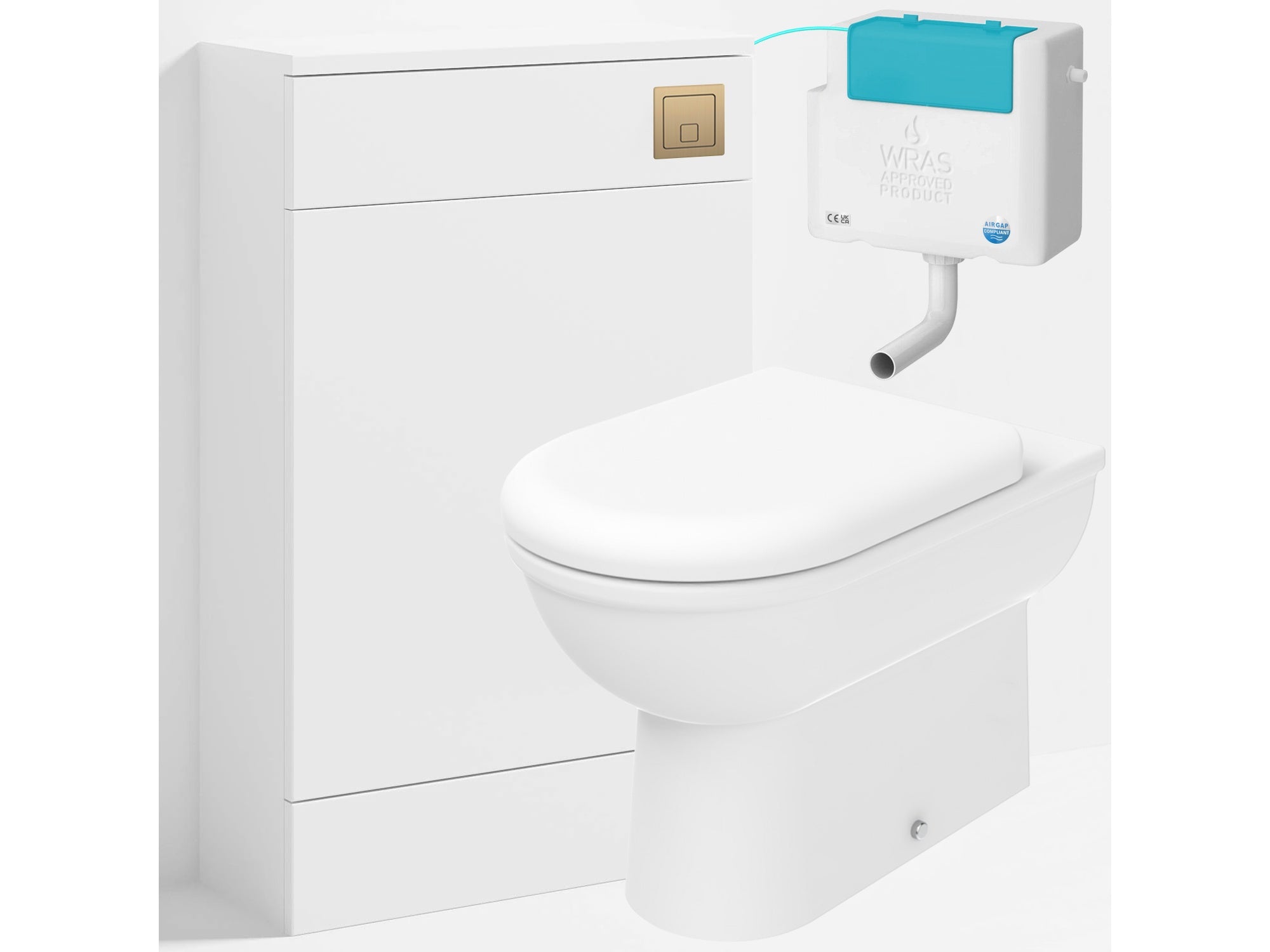 Bubly Bathrooms™ D Shape Back to Wall Toilet with 500mm WC Unit & Side-Entry Concealed Cistern - Square Brushed Brass Plate