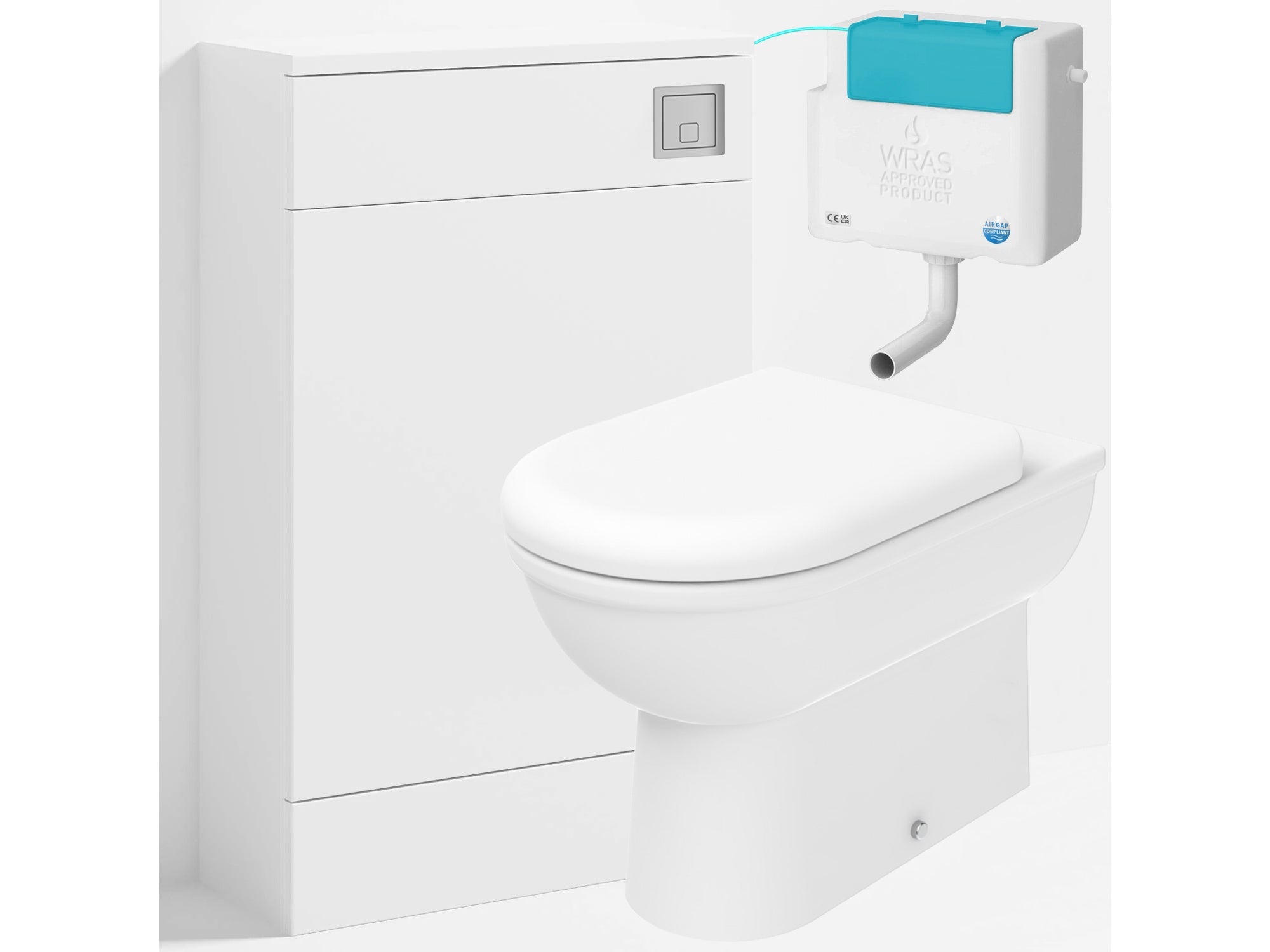 Bubly Bathrooms™ D Shape Back to Wall Toilet with 500mm WC Unit & Side-Entry Concealed Cistern - Square Chrome Dual Flush Plate